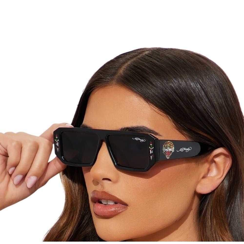 Ed Hardy Sunglasses Black Rectangular Shield Tige… - image 1